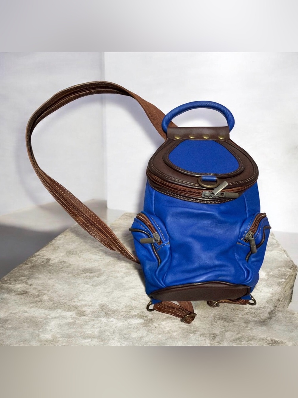 Authentic VA Italy Genuine Leather Teardrop Convertible Mini Backpack EUC